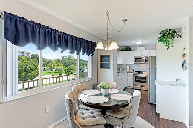 dining room featuring a notable chandelier, dark hardwood / wood-style floors, and a wealth of natural light