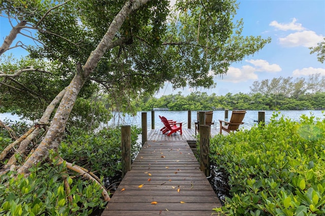 view of dock featuring a water view