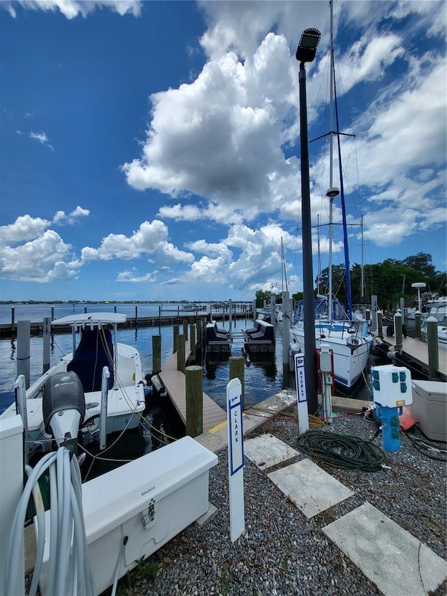 view of dock featuring a water view