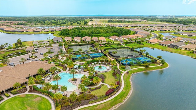 bird's eye view featuring a water view