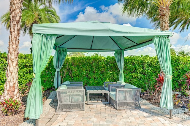 view of patio featuring a gazebo