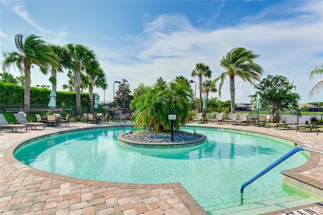 view of swimming pool with a patio