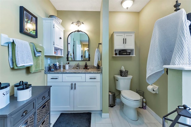 bathroom with tile patterned flooring, toilet, and vanity