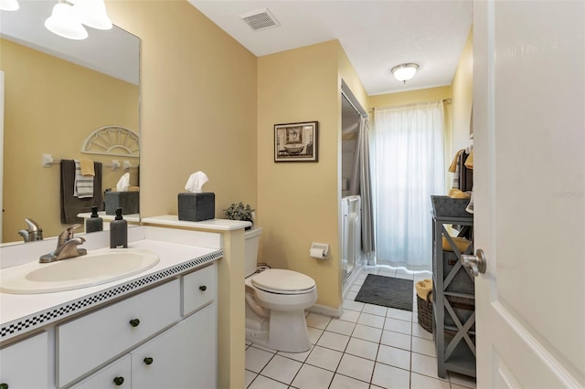 bathroom featuring tile patterned flooring, vanity, and toilet