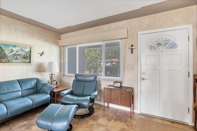 living room featuring tile patterned floors