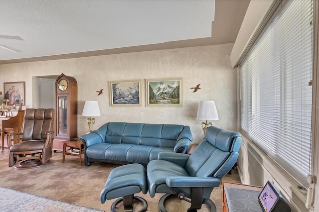 living room with light tile patterned flooring