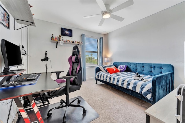 bedroom with carpet and ceiling fan