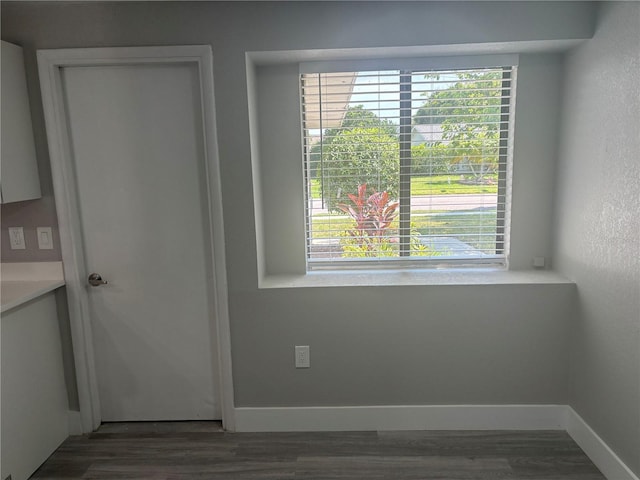 doorway with dark hardwood / wood-style flooring