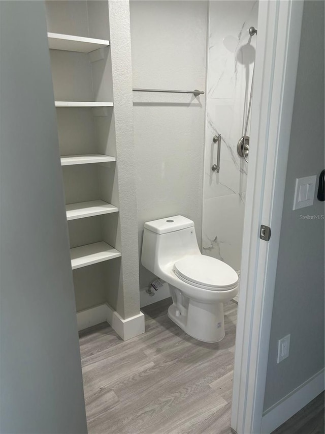 bathroom with toilet and wood-type flooring