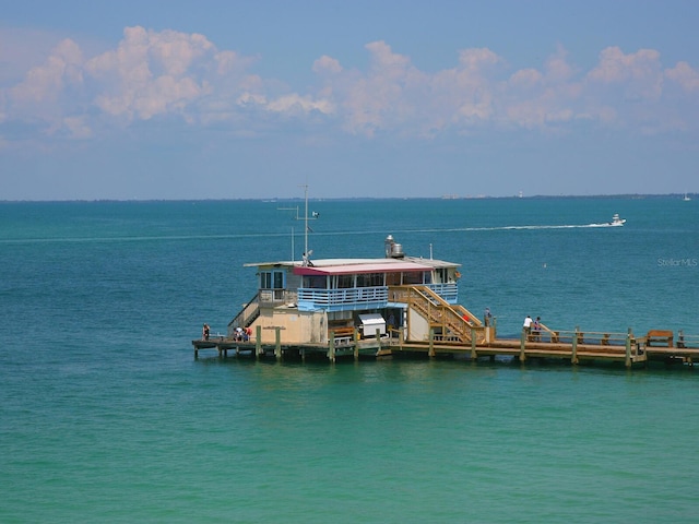 dock area with a water view