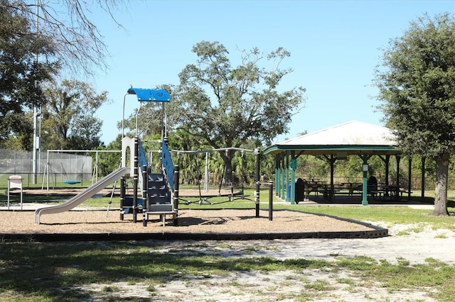 view of play area featuring a gazebo