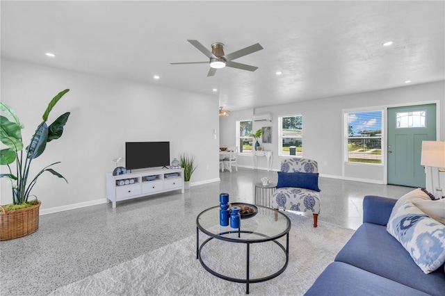 living room with ceiling fan