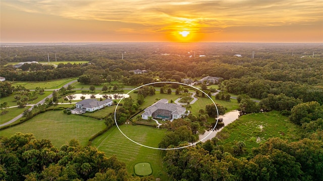 view of aerial view at dusk