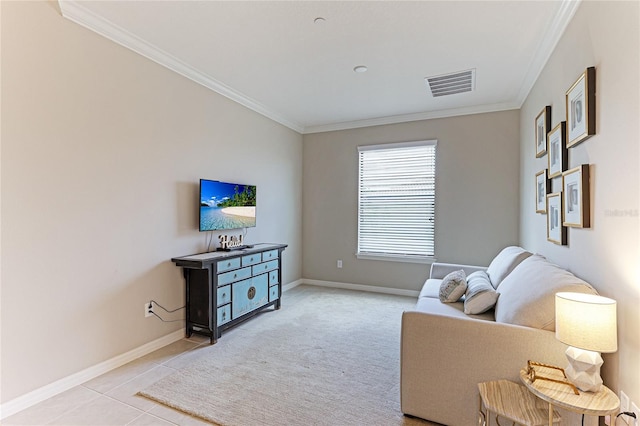 living room with crown molding