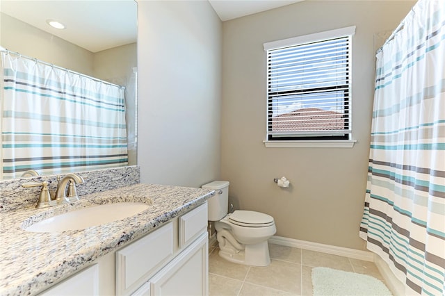 bathroom with tile patterned floors, vanity, and toilet