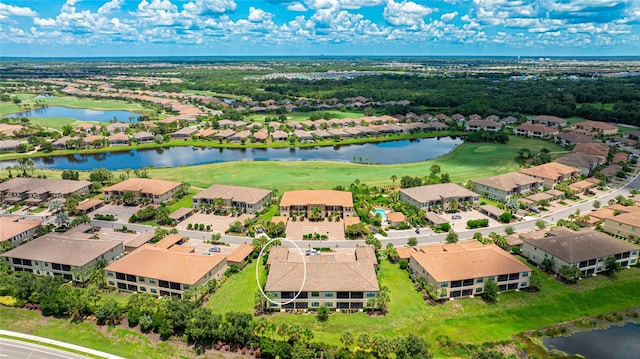 aerial view featuring a water view