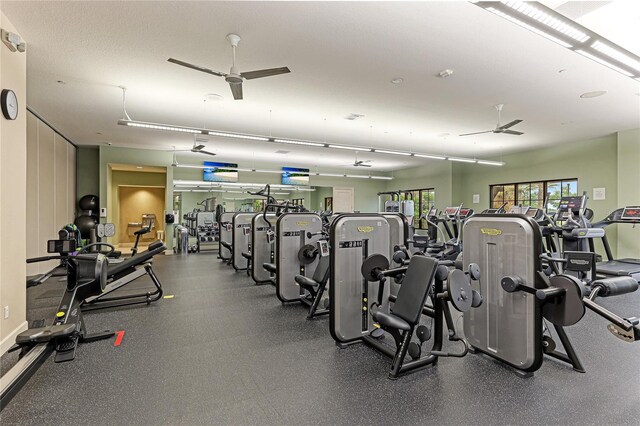 gym featuring ceiling fan