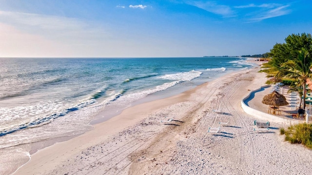 property view of water featuring a view of the beach