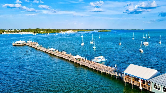 view of dock with a water view