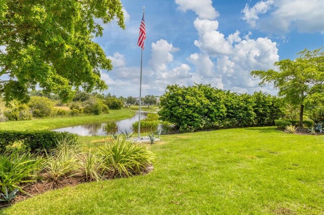 view of yard with a water view