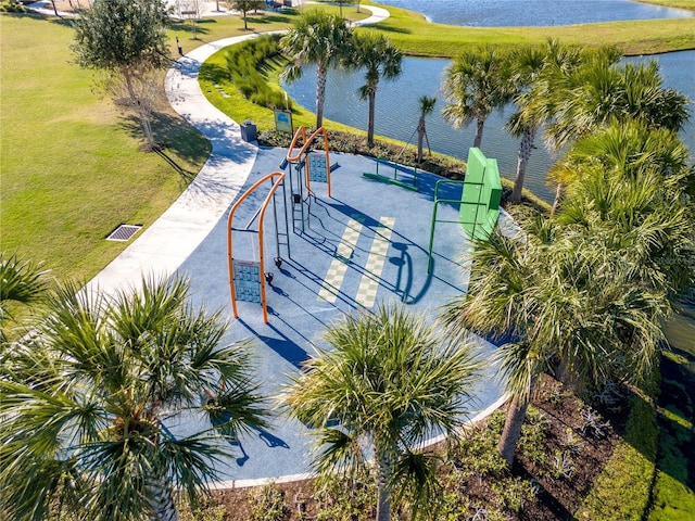 aerial view featuring a water view