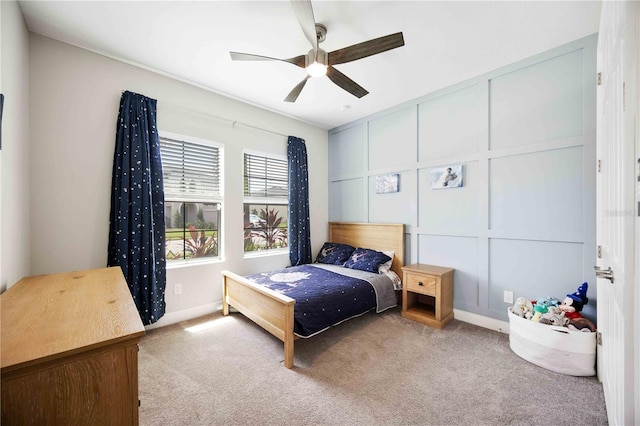 bedroom featuring carpet and ceiling fan