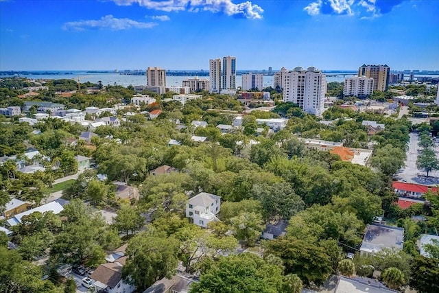 aerial view featuring a water view