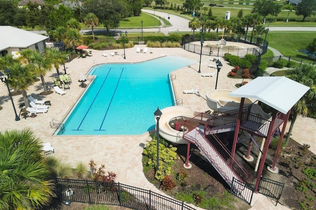 view of swimming pool featuring a patio