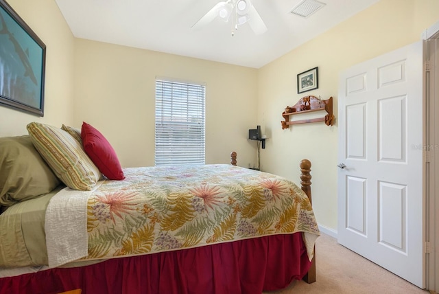 bedroom featuring ceiling fan and carpet flooring