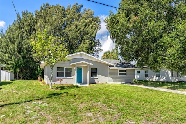 ranch-style house featuring a front lawn