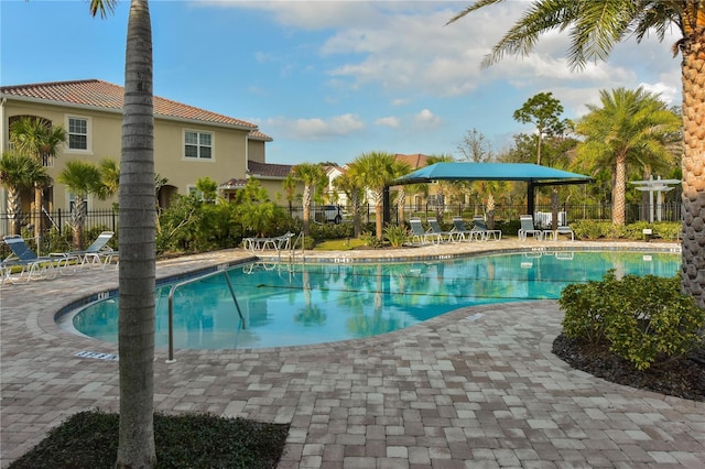 view of swimming pool with a patio