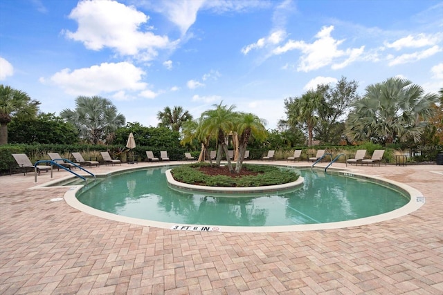 view of swimming pool featuring a patio