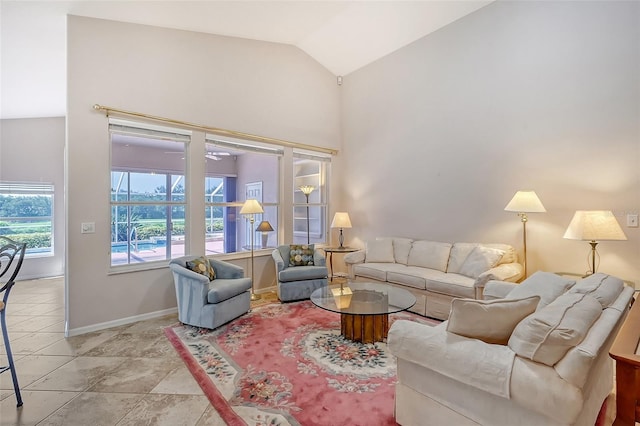 living room with vaulted ceiling