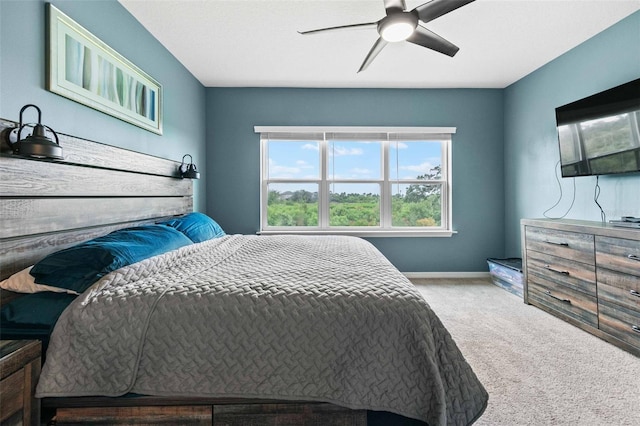 bedroom featuring ceiling fan and carpet flooring