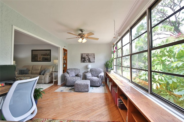 interior space with ceiling fan and plenty of natural light