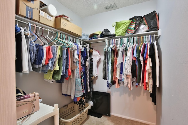 walk in closet with carpet