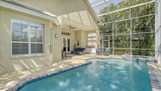 view of pool with ceiling fan