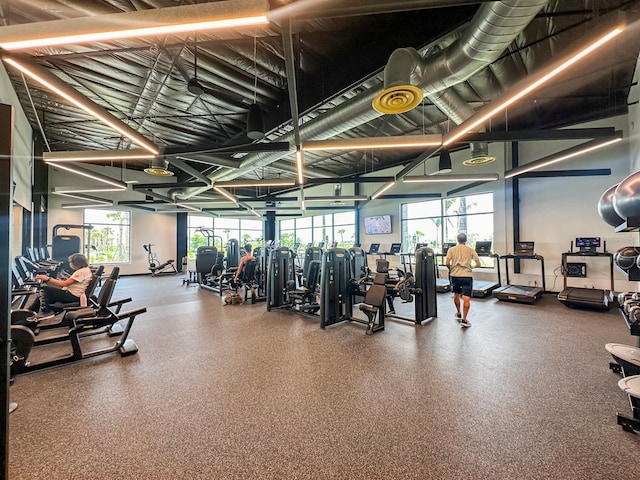 workout area featuring a wealth of natural light