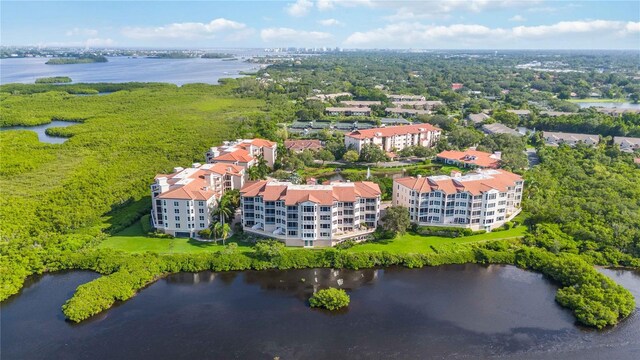 bird's eye view featuring a water view