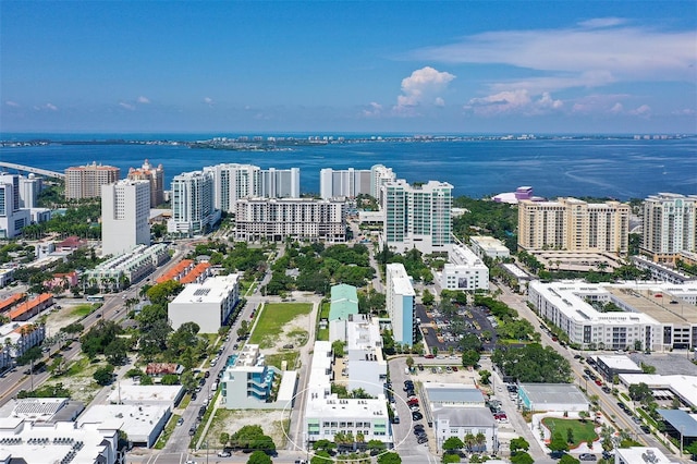 drone / aerial view featuring a water view