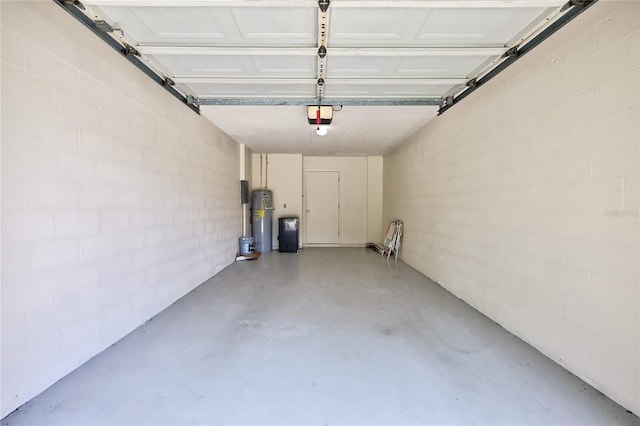 garage featuring a garage door opener and water heater