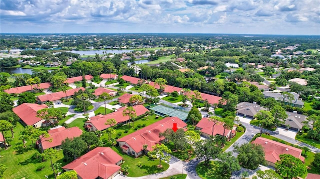 aerial view with a water view