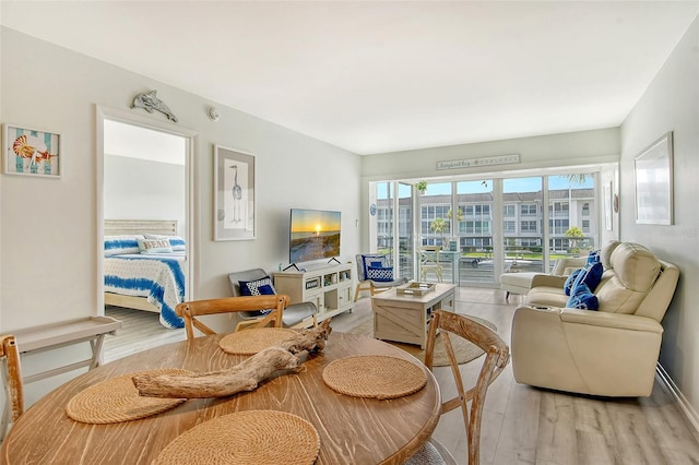 living room with light hardwood / wood-style flooring