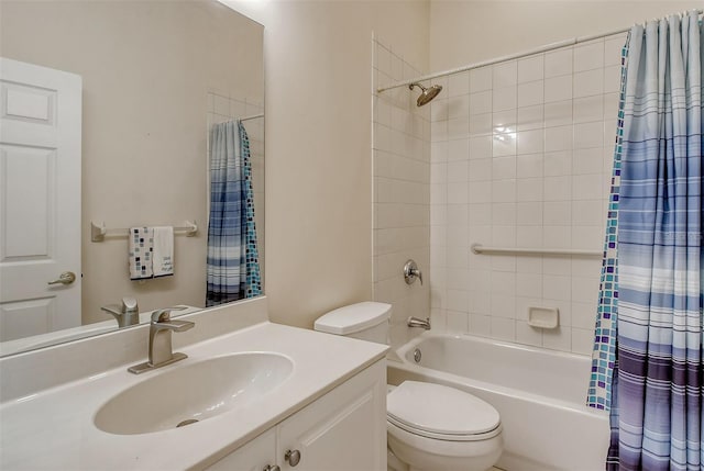 full bath featuring toilet, shower / tub combo, and vanity