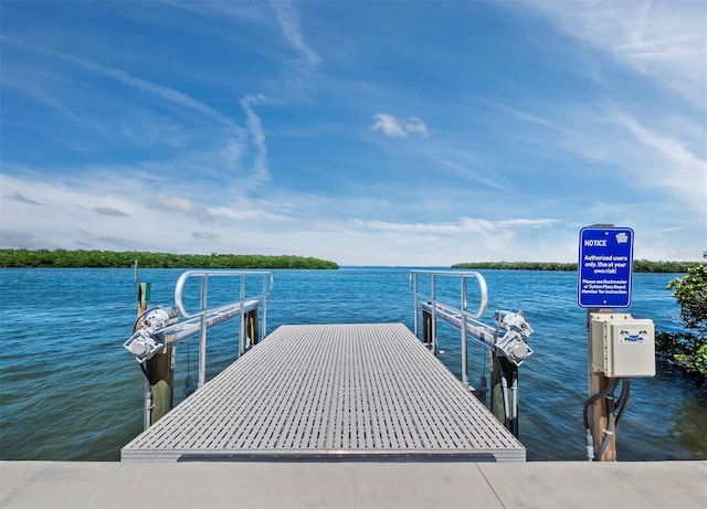 view of dock featuring a water view