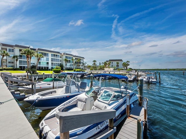 view of dock with a water view