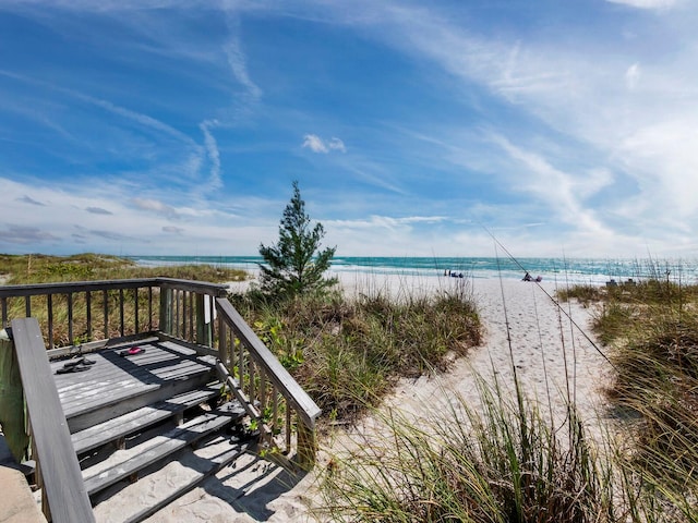 exterior space featuring a view of the beach