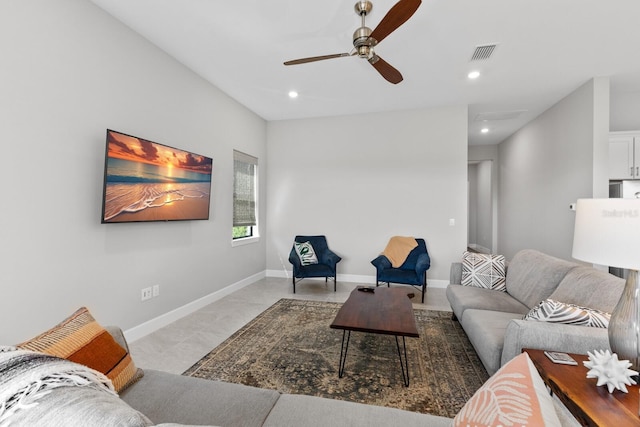 living room with ceiling fan