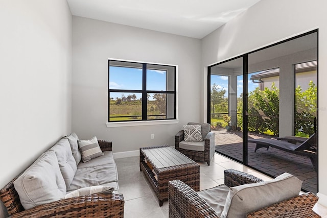 living room featuring light tile patterned floors