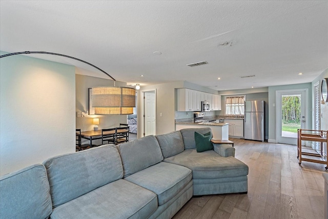 living room with light hardwood / wood-style flooring